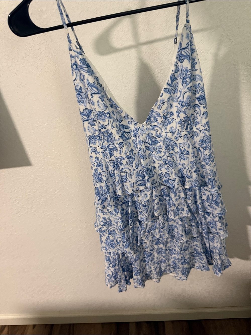 Hollister Blue & White Paisley Backless Tiered Dress